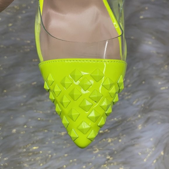 Wild Diva - Neon Yellow Pointy Studded Sexy Stiletto Heels Size 8 - Picture 3 of 8